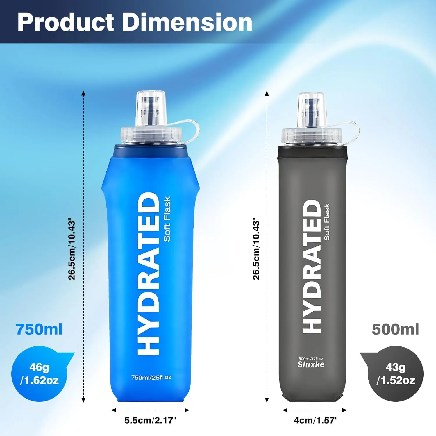3 Pack Soft Water Bottle, 25oz/750ml Soft Flask Running Bottles for Hydration Pack, TPU Collapsible Running Bottle Reusable Handheld Running Flask for Running Hiking Cycling Climbing