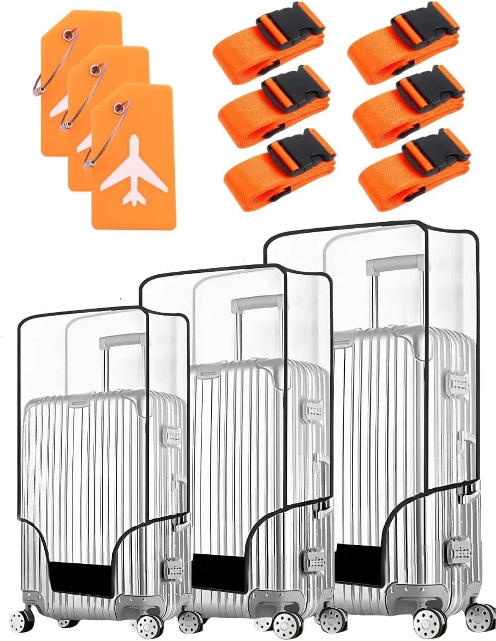 3 Pcs Luggage Protector Suitcase Cover, 20" 24" 28" Plastic Covers, TSA Approved Transparent Waterproof Suitcase Sleeve