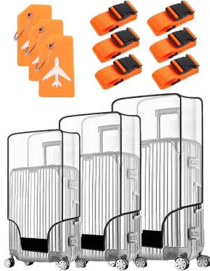 3 Pcs Luggage Protector Suitcase Cover, 20" 24" 28" Plastic Covers, TSA Approved Transparent Waterproof Suitcase Sleeve