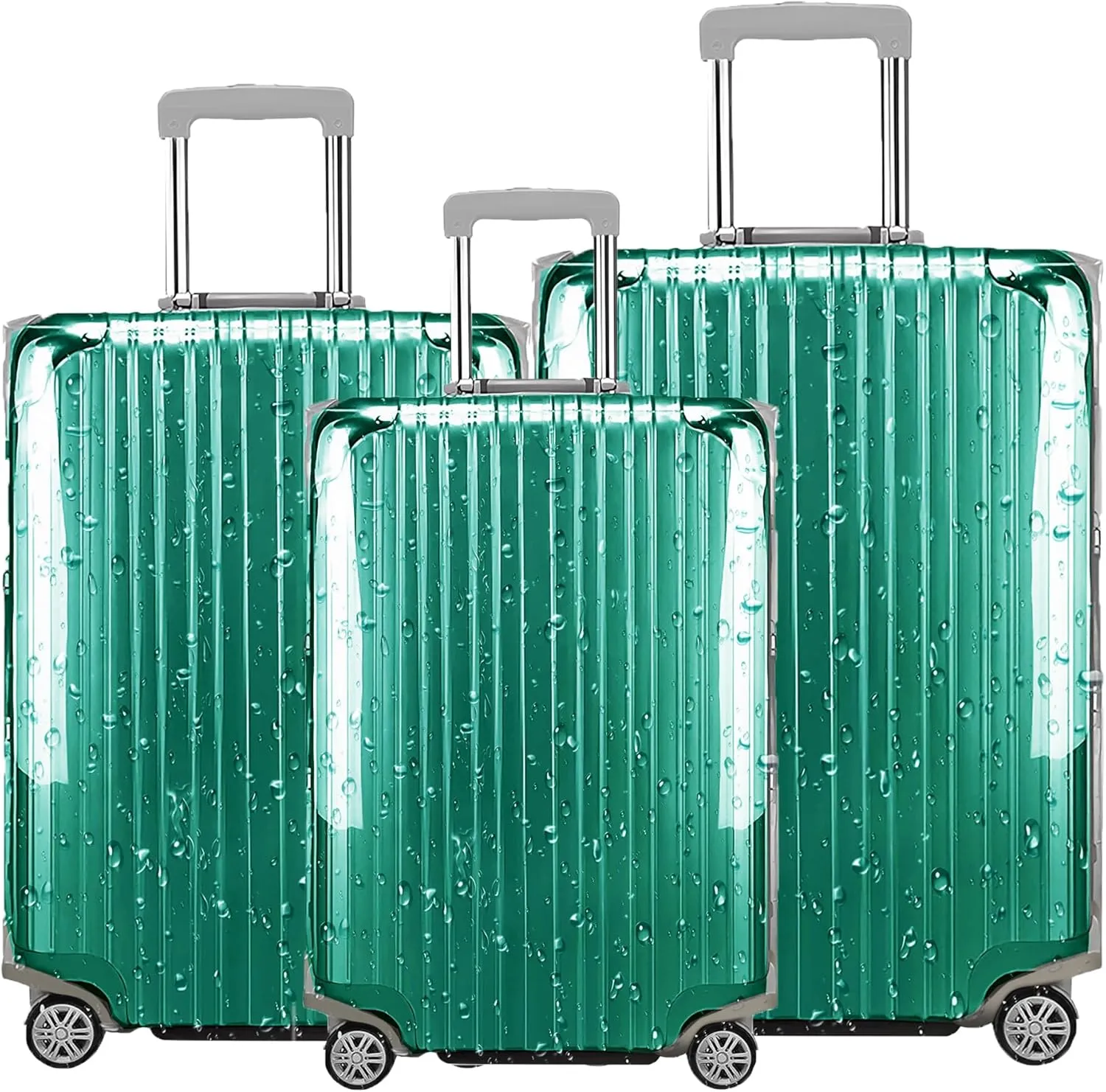 3 Piece Full Clear PVC Luggage Cover Set, 0.4mm Thick Heavy-Duty Waterproof, Dustproof, Anti-Scratch Suitcase Cover Set, Luggage Covers for Suitcase TSA Approved, Fits 19"-29" Wheeled Luggage