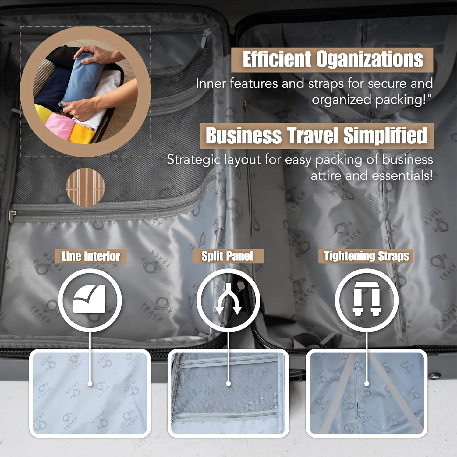 3 Piece Luggage Set ABS PC Expandable Hardshell TSA Lock Aluminum Trolley Spinner Wheels (Champagne, 3 Piece Set)