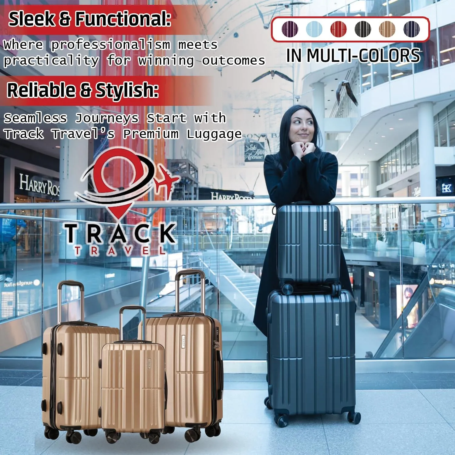 3 Piece Luggage Set ABS PC Expandable Hardshell TSA Lock Aluminum Trolley Spinner Wheels (Champagne, 3 Piece Set)