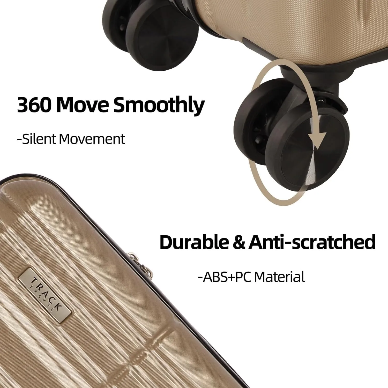 3 Piece Luggage Set ABS PC Expandable Hardshell TSA Lock Aluminum Trolley Spinner Wheels (Champagne, 3 Piece Set)