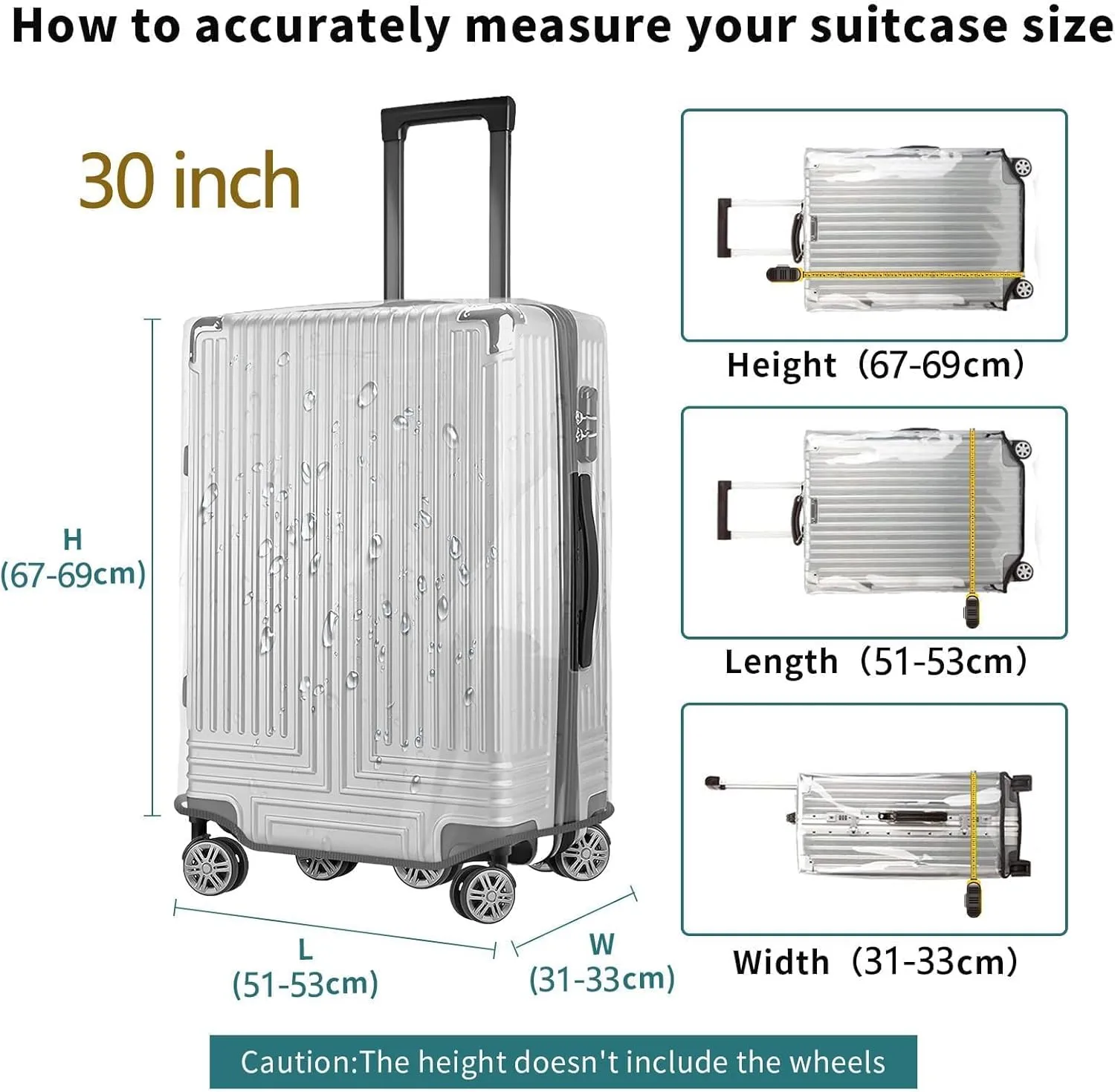 30 Inch Clear PVC Suitcase Cover Protectors Suitcase Covers for Luggage Thickened suitcase protective cover for Wheeled Suitcase Suitable for 30"-31"