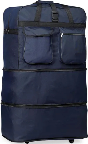 36" Navy Blue Rolling Wheeled Duffle Bag Spinner Suitcase Luggage - 5 Wheels