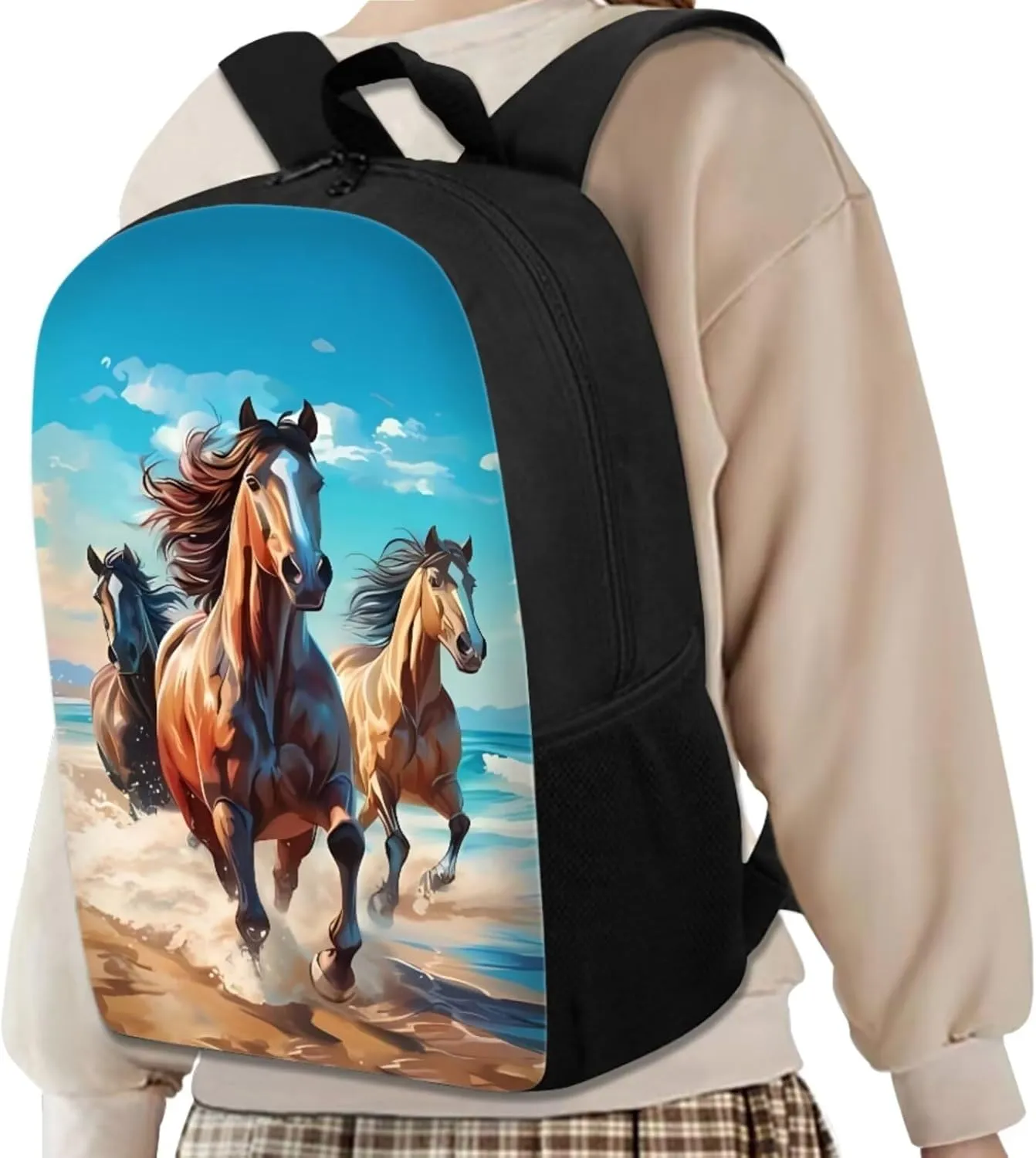 3D Horse Girls Backpack for School Boys School Bag with Adjustable Shoulder Strap Fashion Backpack and Lunch Box Pencil Case Set 3 In 1 School Bookbags for Kids 5-7 Primary School