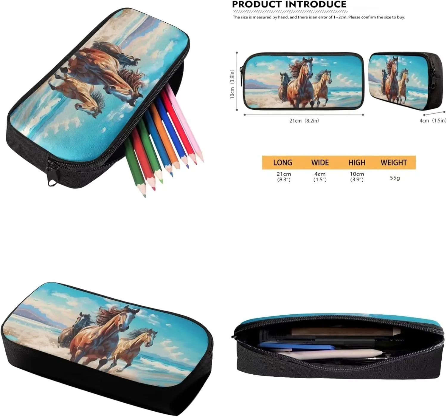 3D Horse Girls Backpack for School Boys School Bag with Adjustable Shoulder Strap Fashion Backpack and Lunch Box Pencil Case Set 3 In 1 School Bookbags for Kids 5-7 Primary School
