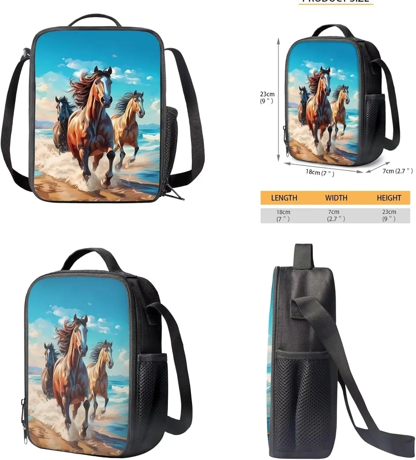 3D Horse Girls Backpack for School Boys School Bag with Adjustable Shoulder Strap Fashion Backpack and Lunch Box Pencil Case Set 3 In 1 School Bookbags for Kids 5-7 Primary School