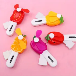 4-Pack Mini Manual Cartoon Fruit Fans – Battery-Free Portable Handheld Coolers