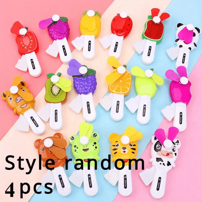 4-Pack Mini Manual Cartoon Fruit Fans – Battery-Free Portable Handheld Coolers