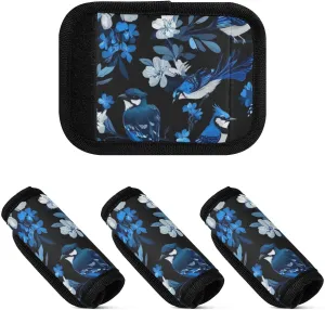 4 Pcs Luggage Handle Wraps Aesthetic Blue Jay Birds Black Protective Luggage Tags for Luggage Suitcase Travel Bags