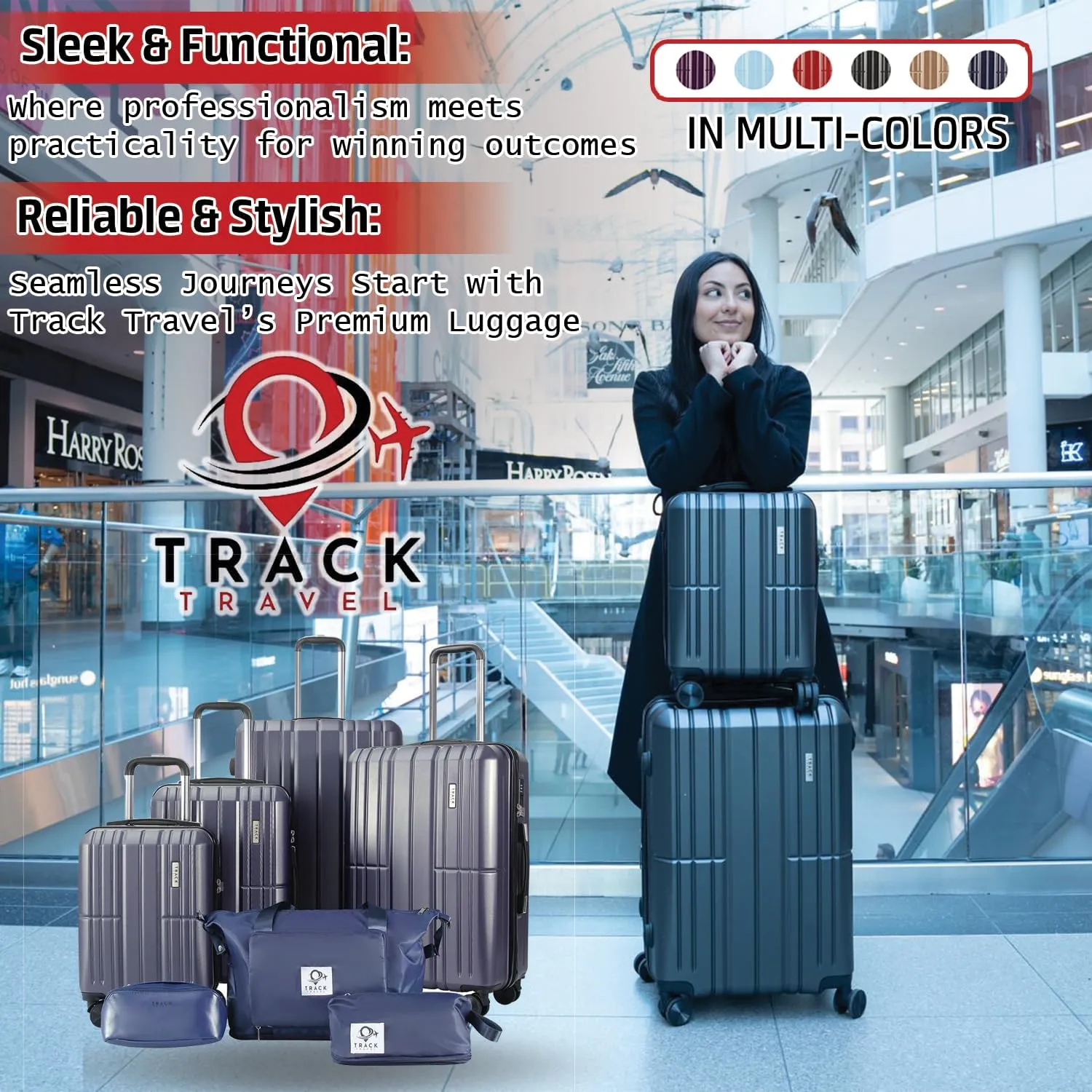 4 Piece Luggage Set ABS PC Expandable Hardshell TSA Lock Aluminum Trolley Spinner Wheels (Blue, 6 Piece Set)