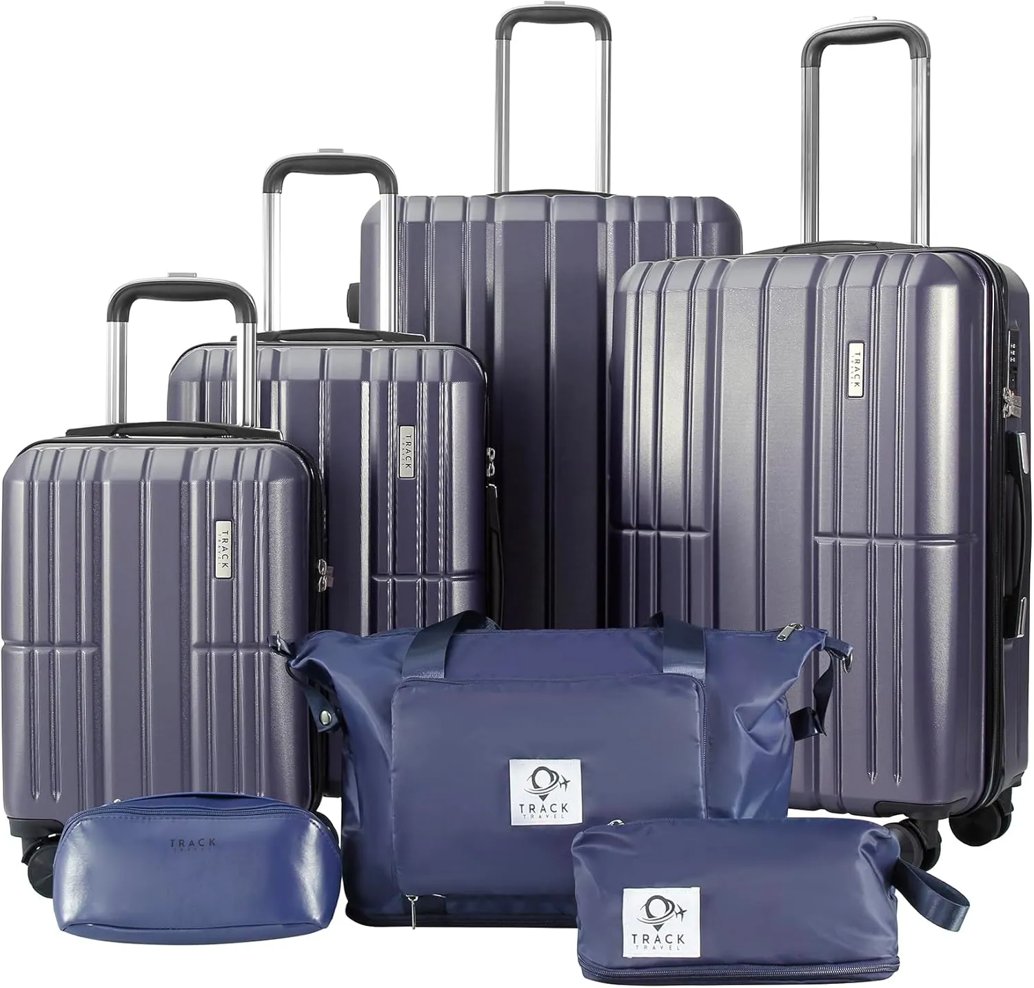 4 Piece Luggage Set ABS PC Expandable Hardshell TSA Lock Aluminum Trolley Spinner Wheels (Blue, 6 Piece Set)