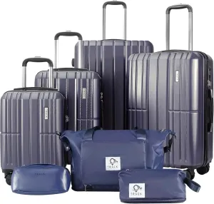 4 Piece Luggage Set ABS PC Expandable Hardshell TSA Lock Aluminum Trolley Spinner Wheels (Blue, 6 Piece Set)