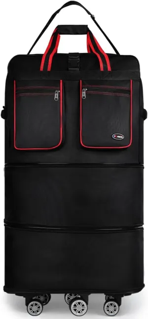 40''Rolling Duffle Bag with Wheels-Expandable Duffle Bag for Travel-Waterproof Suitcase-Weekend Bags#Black-Red