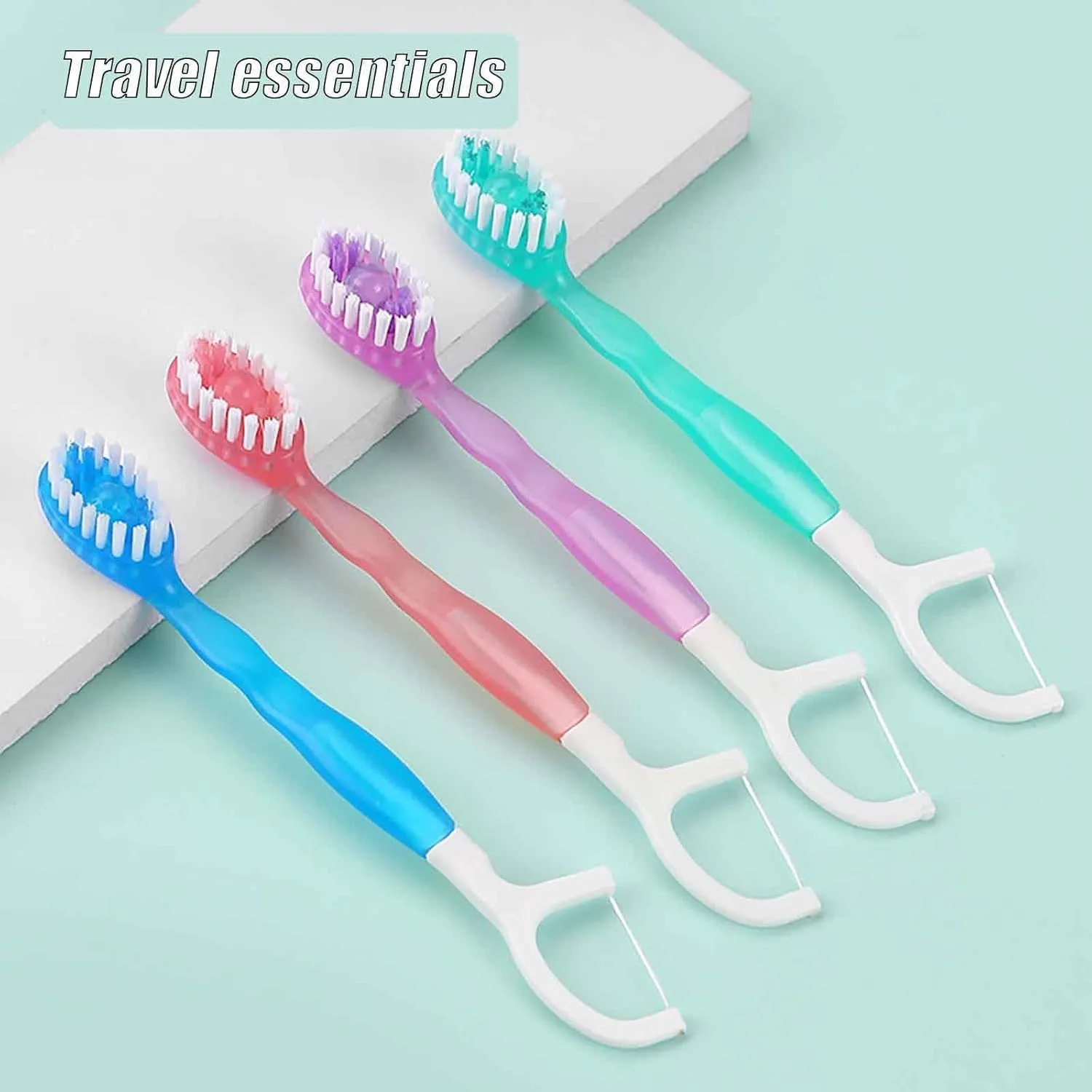 5 in 1 Mini Toothbrush & Floss & Tongue Scraper & Toothpick Set, 10/26 PCS Travel Toothbrush Set, Disposable Toothbrushes Portable Oral Care for Travel Work (Mint*26)