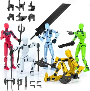 【5-Pack】(Assembly Completed) T13 Action Figure Set, Titan 13 Robot Action Figure 3D Printed robo 13 Articulated, Dummy for Collectors Desktop Decorations, Black Green Red White Blue