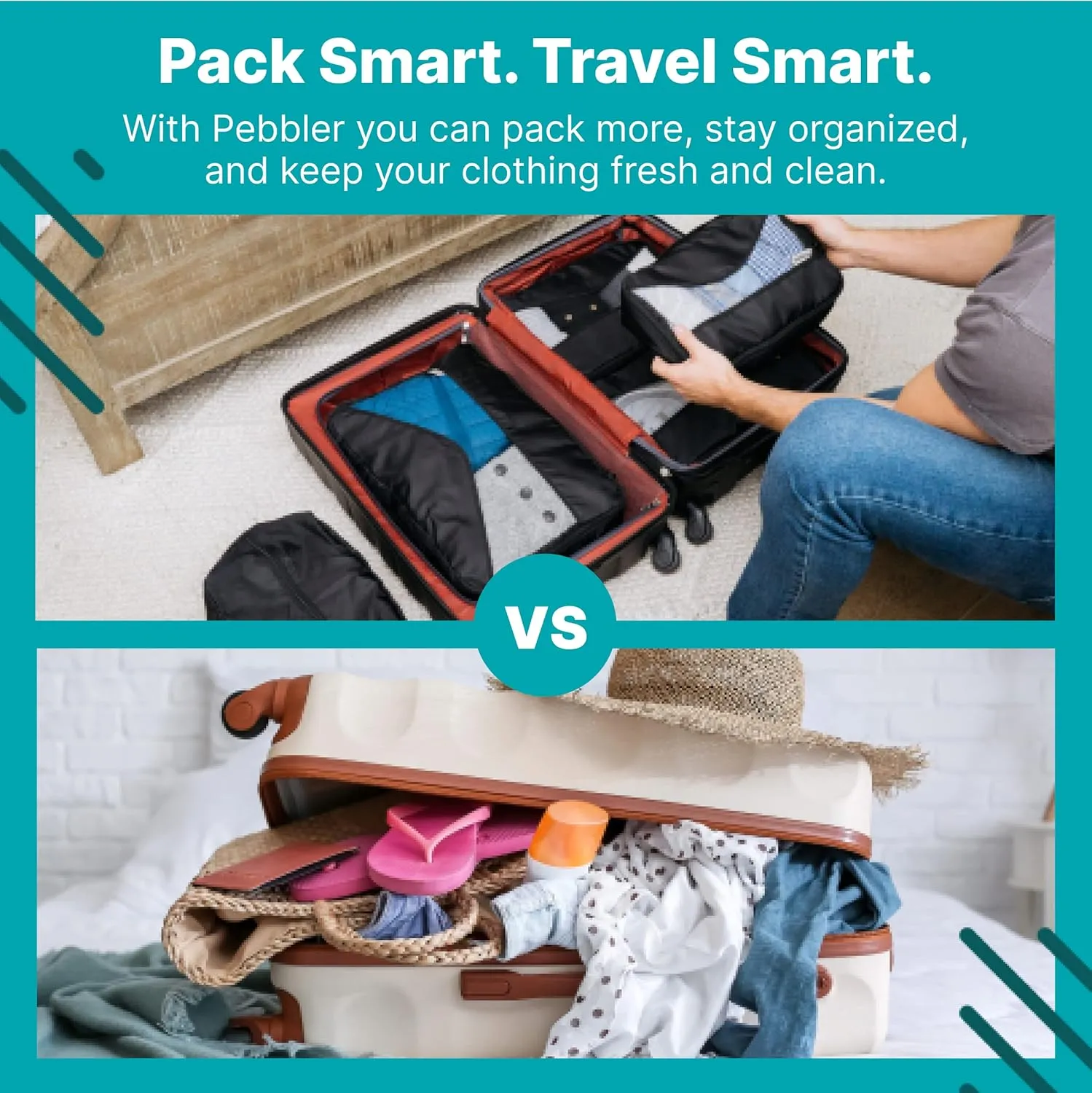 5 Piece Packing Cubes for Travel in Sizes (X-Large, Large, Medium, Small) by Pebbler | Organizers for Suitcases, Carry Ons, Duffle Bags, Backpacks, Moving | Bonus Laundry Bag