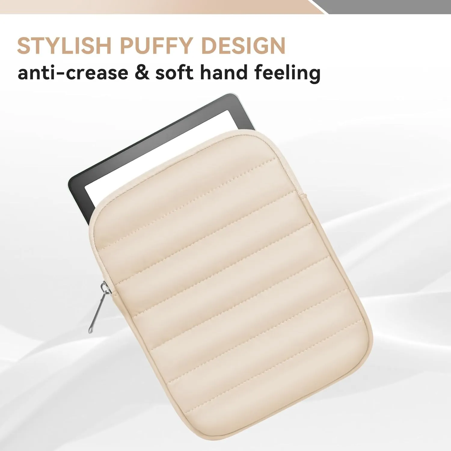 6-7 Inch Puffy Sleeve Case for 7" Kindle Paperwhite 12th Gen/Colorsoft 2024, 6.8" Kindle Paperwhite 11th Gen, 6" Kindle 11th Gen 2024/2022, Oasis, Protective Pouch Bag, Beige