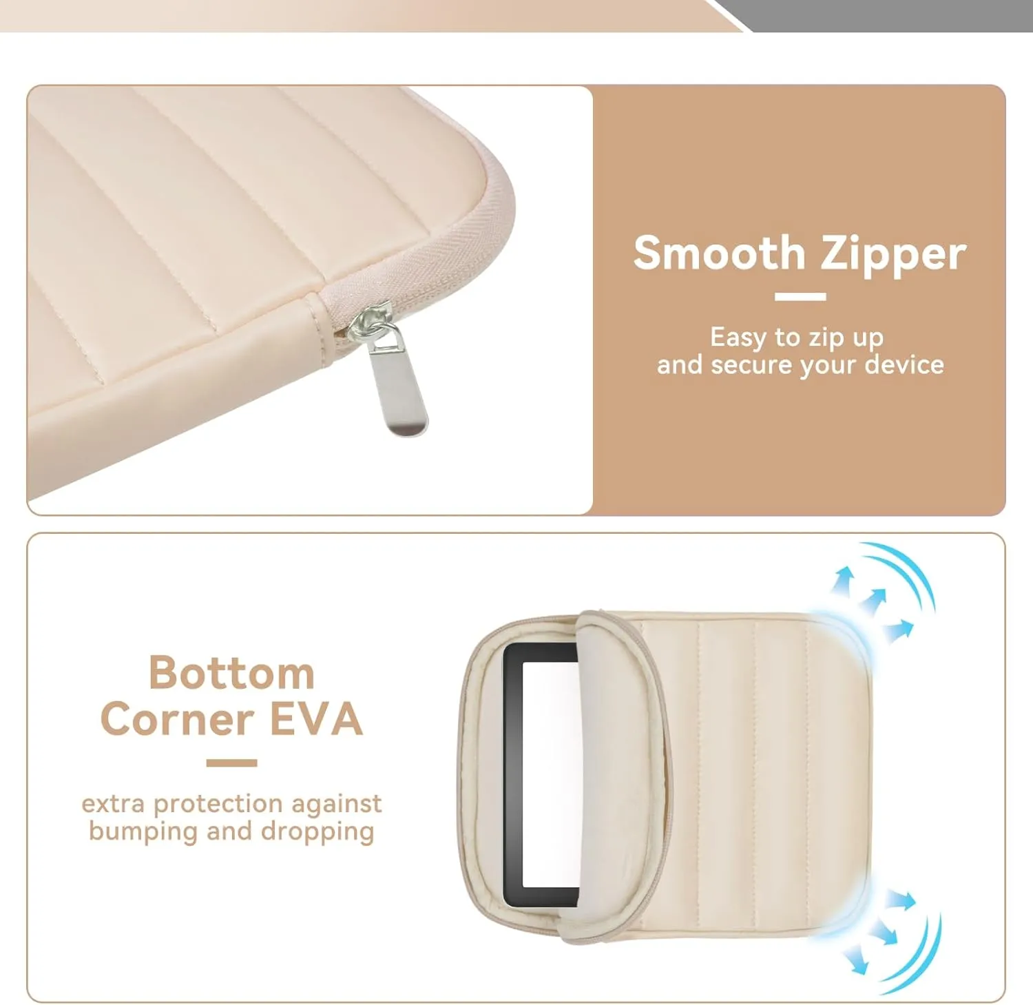 6-7 Inch Puffy Sleeve Case for 7" Kindle Paperwhite 12th Gen/Colorsoft 2024, 6.8" Kindle Paperwhite 11th Gen, 6" Kindle 11th Gen 2024/2022, Oasis, Protective Pouch Bag, Beige