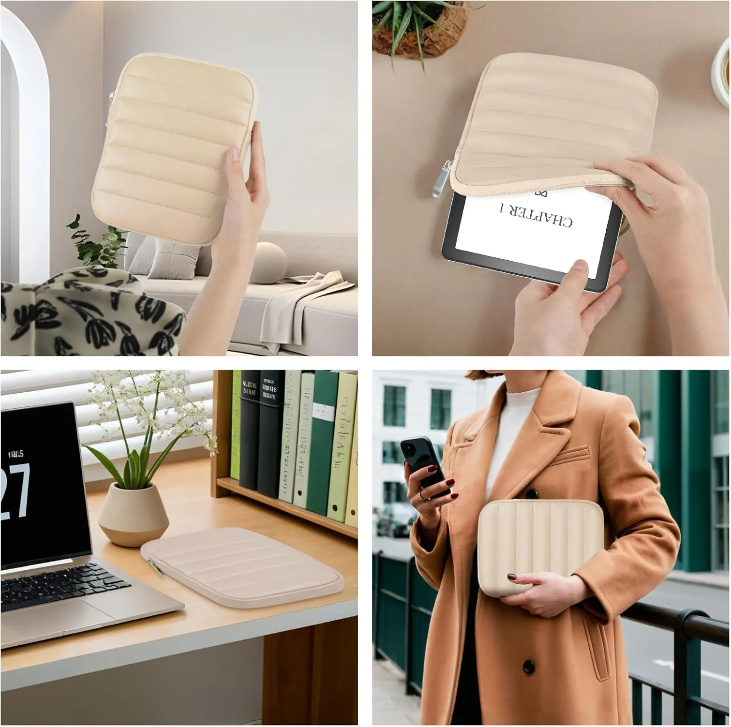 6-7 Inch Puffy Sleeve Case for 7" Kindle Paperwhite 12th Gen/Colorsoft 2024, 6.8" Kindle Paperwhite 11th Gen, 6" Kindle 11th Gen 2024/2022, Oasis, Protective Pouch Bag, Beige