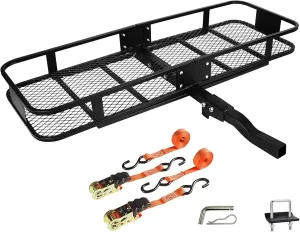60" 20" 6" Folding Trailer Hitch Mount Cargo Carrier,500LBS Anti-Rust Luggage Rack Basket Roof Rack Car Storage,Straps,Fits 2Fits 2” Receiver Trailer Hitch Mount for RVs, Pickups, Trucks