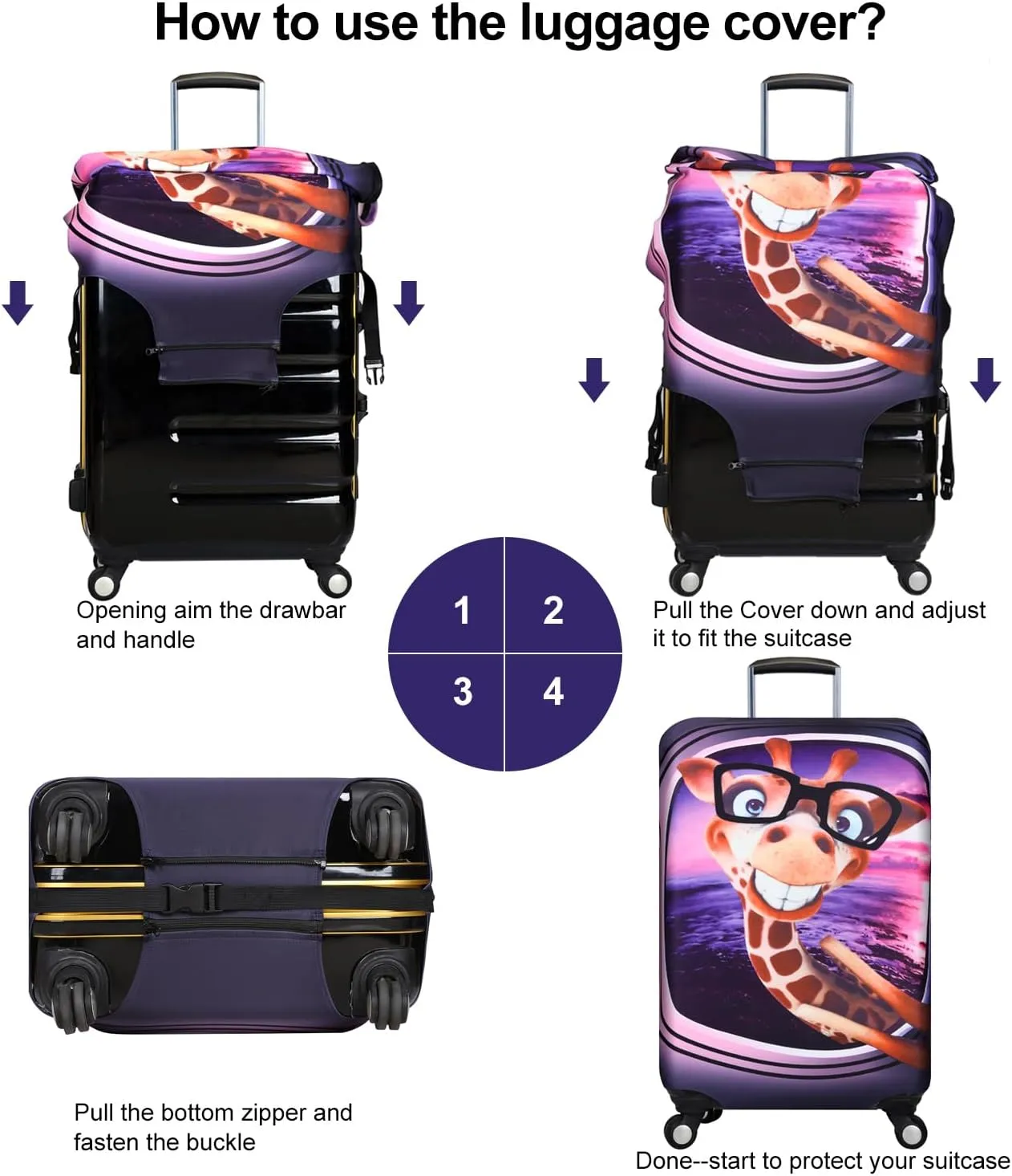 7-Mi 3D Print Design Travel Suitcase Protector Trolley Case Cover 19"-30" Sleeve (L(Fits to 26"-28" Trolley Case), Giraffe(New Version))