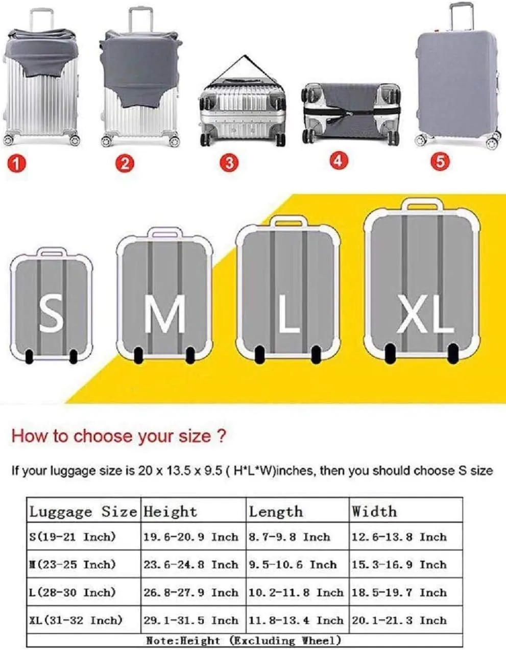 7-mi Travel Luggage Cover Protector, Washable Suitcase Protector Anti-scratch Spandex Baggage Covers Fits 19-21 Inch Luggage