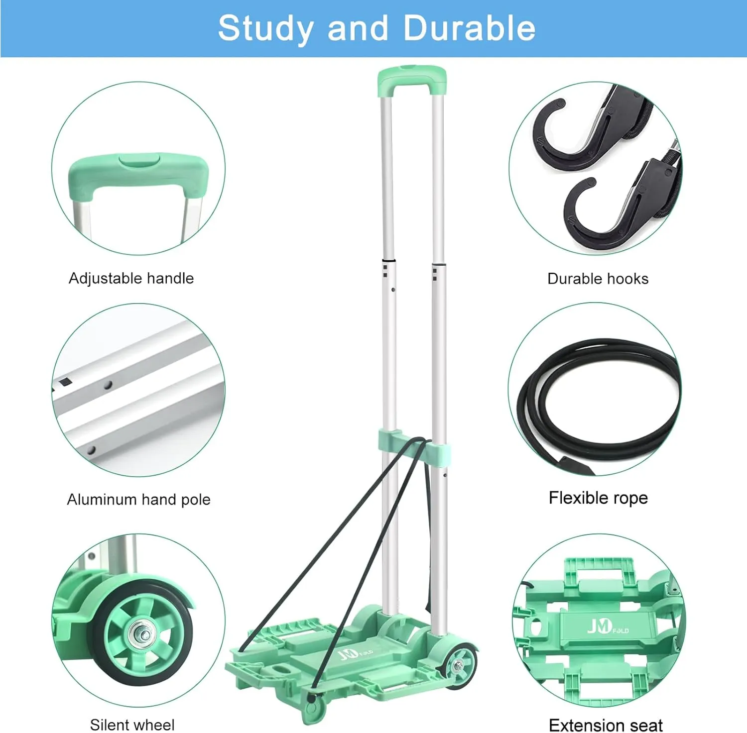 70 lbs Small Folding Hand Truck Dolly with 2 Wheels,Foldable Luggage Cart Expandable Large Chassis Foldable into Backpack for Airport,Travel,Moving and Office Use