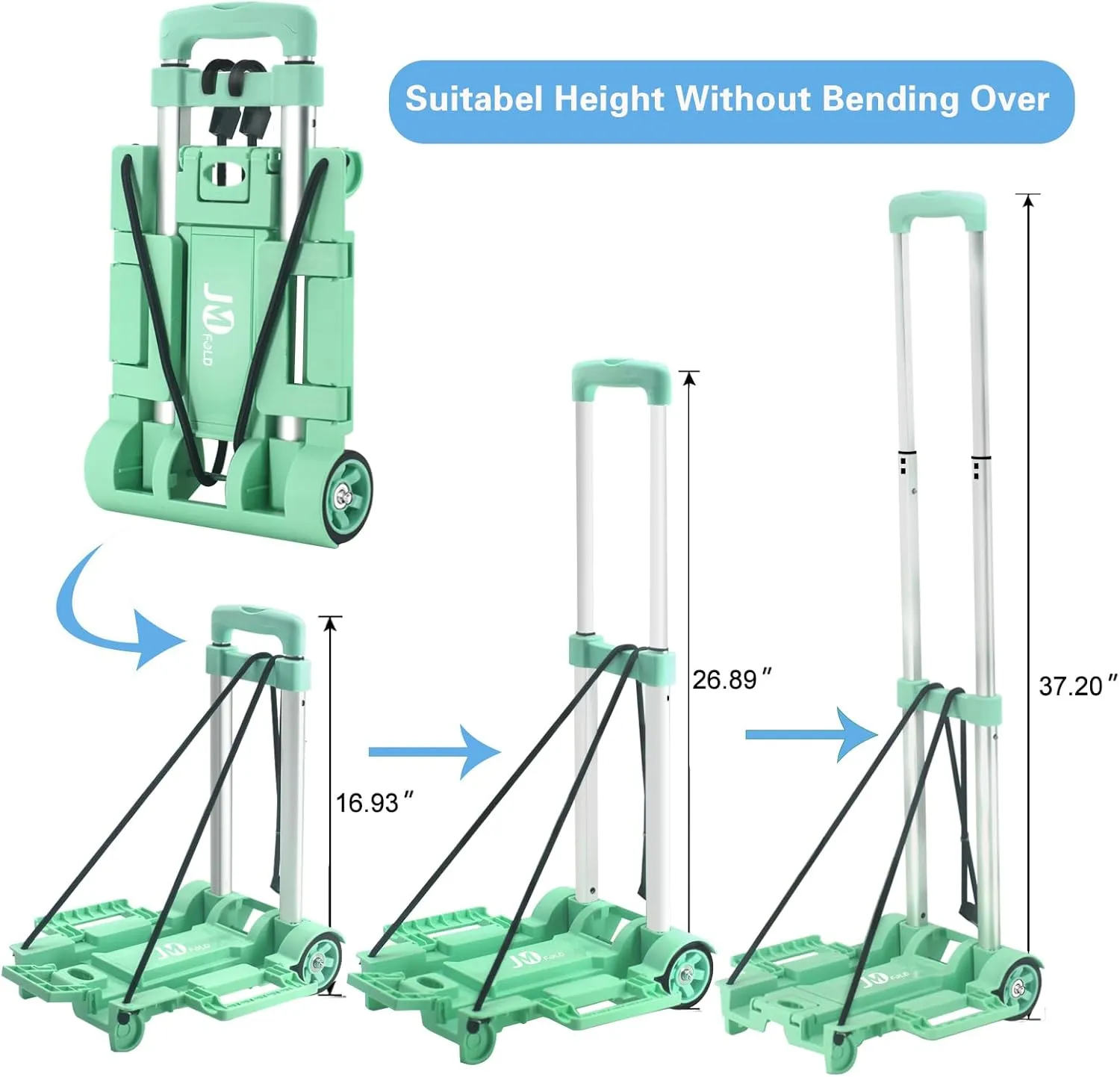70 lbs Small Folding Hand Truck Dolly with 2 Wheels,Foldable Luggage Cart Expandable Large Chassis Foldable into Backpack for Airport,Travel,Moving and Office Use