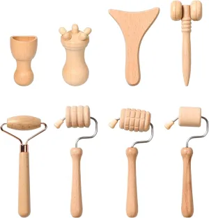 8-in-1 Wooden Facial Massage Tool Set,Face Roller Sculpting Tool Skin Care Facial Muscle Relieving,Sculpt Jawline,Roller Tool Maderoterapia Kit for Relieving Fatigue