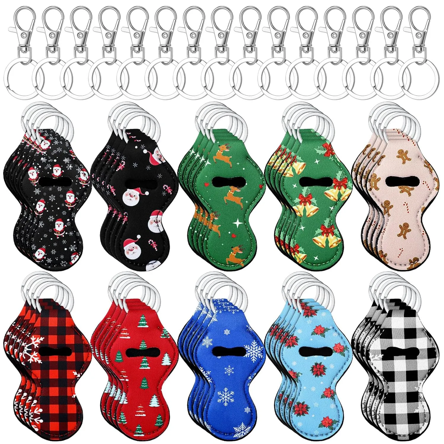 80 Pcs Christmas Theme Lip balm Holder with Keychain Lipstick Sleeves Pouch Portable Lipstick Holder Bags Lip Gloss Holder With Clip for Women Xmas Employee Nurse Teachers Gifts
