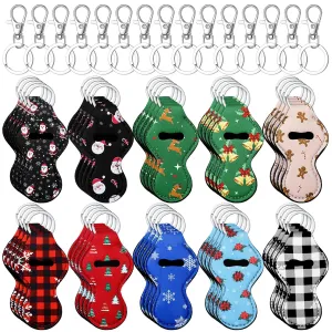 80 Pcs Christmas Theme Lip balm Holder with Keychain Lipstick Sleeves Pouch Portable Lipstick Holder Bags Lip Gloss Holder With Clip for Women Xmas Employee Nurse Teachers Gifts
