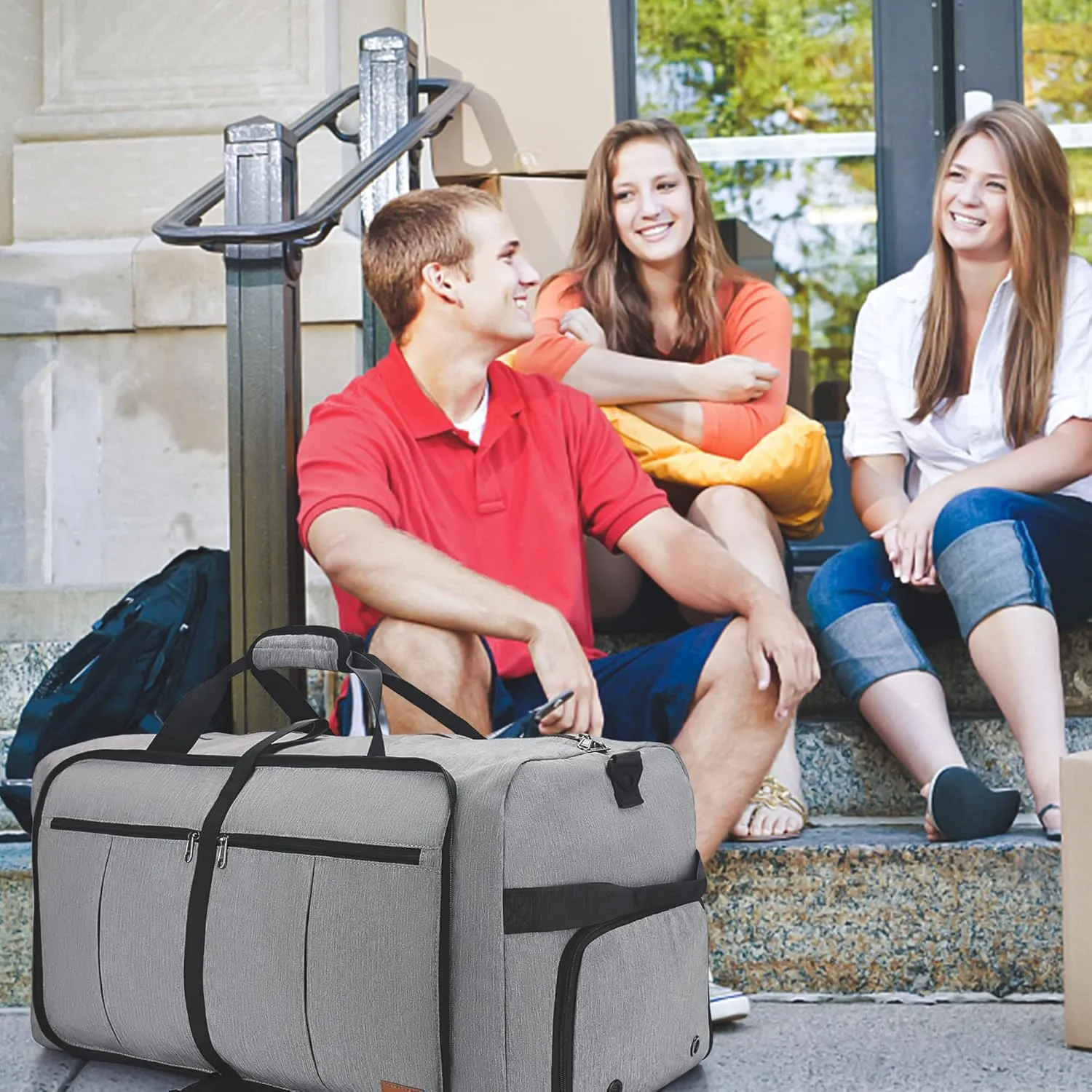 80L Travel Duffle Bag for Men, Large Foldable Duffel Bag for Travel with Shoe Compartment Overnight Weekender Bag Gym Bag for Men Women Waterproof & Tear Resistant (Gray, 80L)