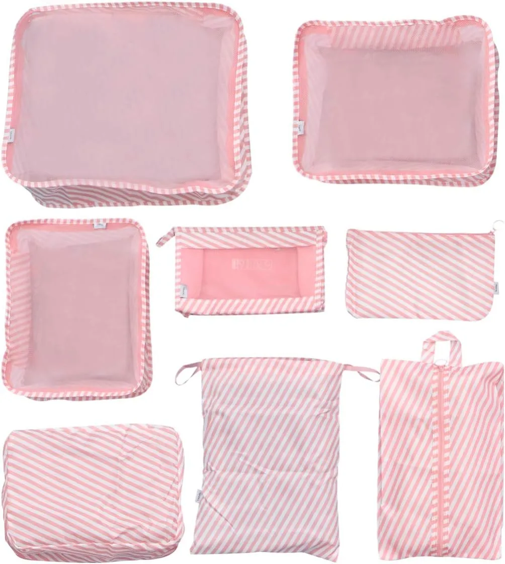 8pcs Set Luggage Travel Bag Kit Travel Packing Pouch Suitcase Organizer Luggage Clothes Organizer Travel Duffel Bags for Women Storage Bag Kit Pink Organizer Shoe Bag Make up Miss