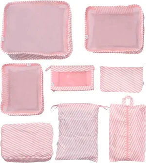 8pcs Set Luggage Travel Bag Kit Travel Packing Pouch Suitcase Organizer Luggage Clothes Organizer Travel Duffel Bags for Women Storage Bag Kit Pink Organizer Shoe Bag Make up Miss