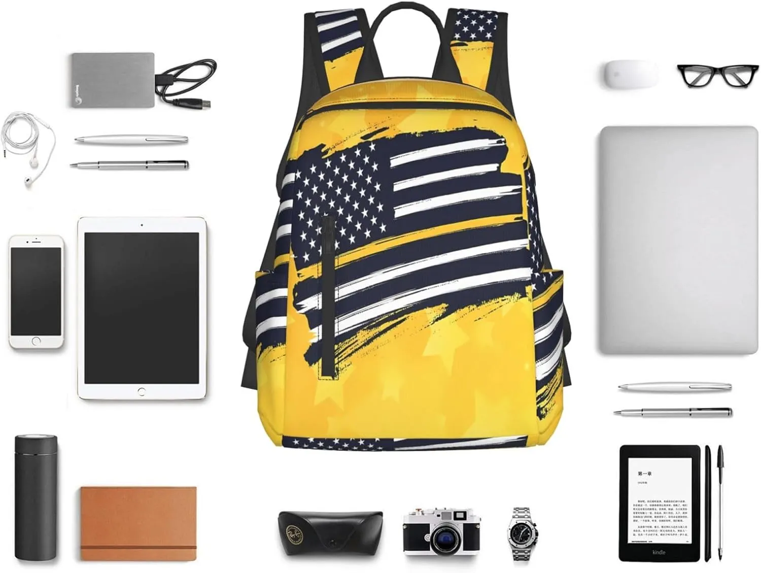 911 Dispatcher American Flag Stars Casual Backpacks Laptop Backpack Outdoor Travel Rucksack Sport Carry-On Daypack Lightweight Bag with Multi-Pockets