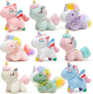9Pcs Mini Plush Unicorn Animals Unicorn Party Favors Bulk Toys Assortment Macaron Color Keychain for Goodie Bag Gift Carnival Prize Stocking Stuffers Fillers Kid Girl Birthday Party Supplies