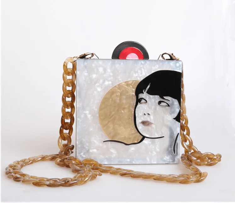 Acrylic Hand-stitched Then Girl Antique Small Square Bag Messenger Bag Vintage Bag Evening Bag