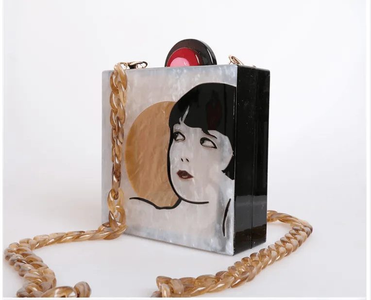 Acrylic Hand-stitched Then Girl Antique Small Square Bag Messenger Bag Vintage Bag Evening Bag