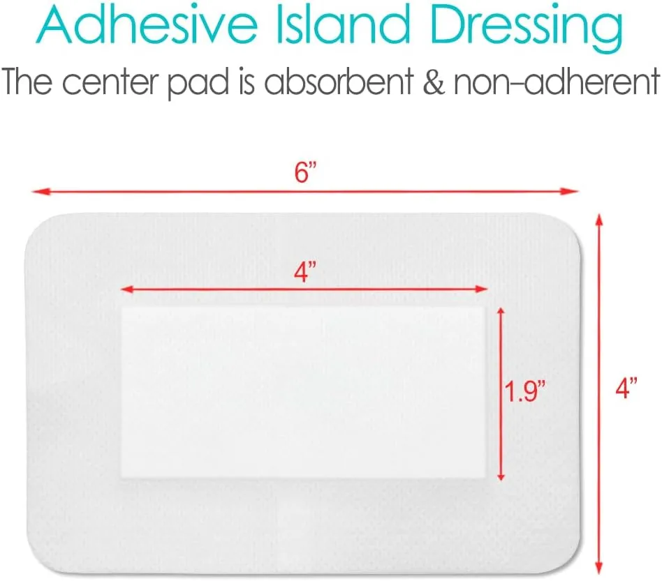 Adhesive Island Wound Dressings Knee Replacement Surgery Breathable Bordered Gauze Bandage Patches with Non-Stick Pad for Hip Surgery Abdominal Back Incision 4"x6" (Pack of 20)