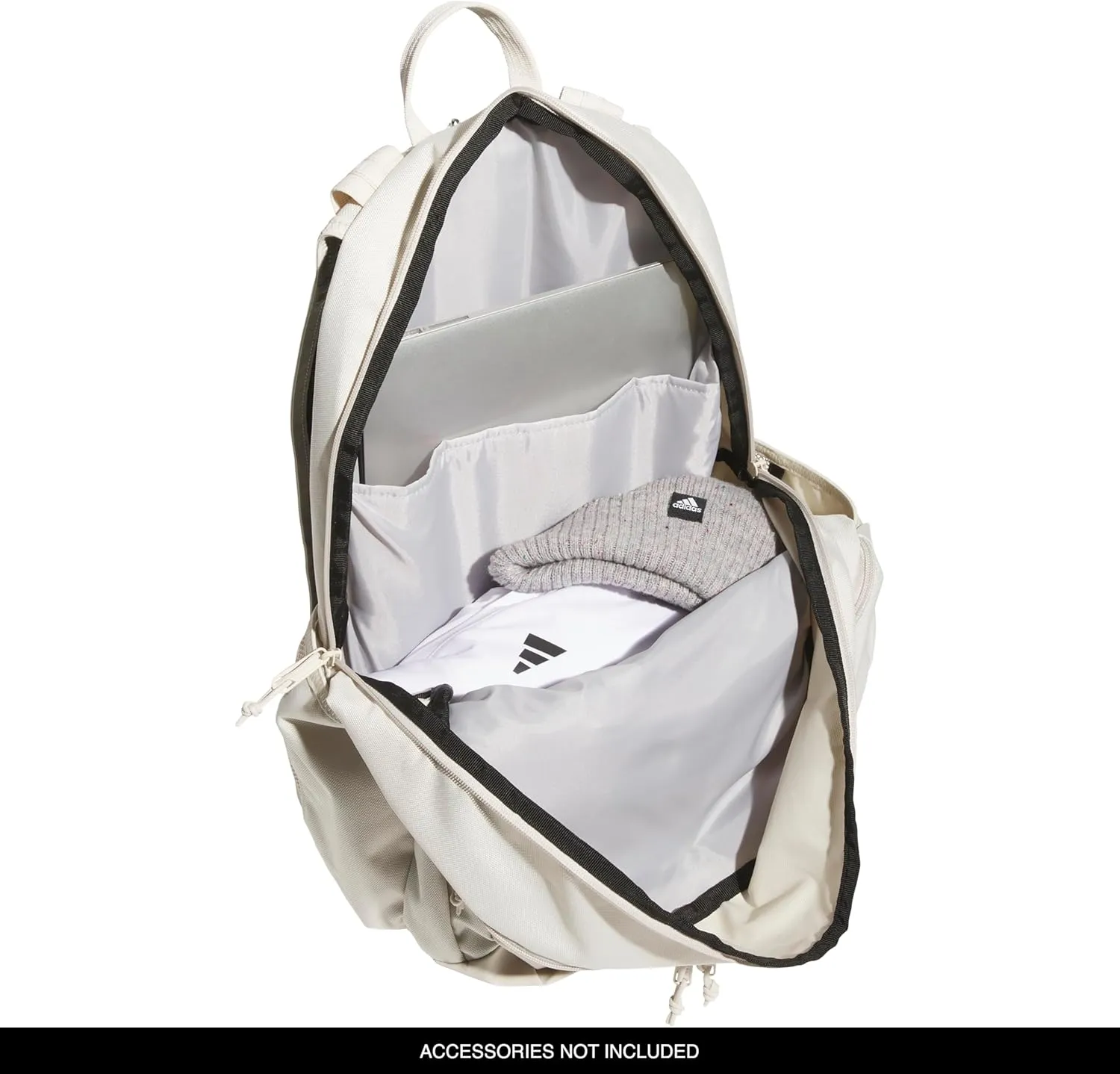 adidas Prime Backpack for Work, Travel Bag for Women and Men with Padded Compartment for Laptop, Alumina Beige/White, One Size
