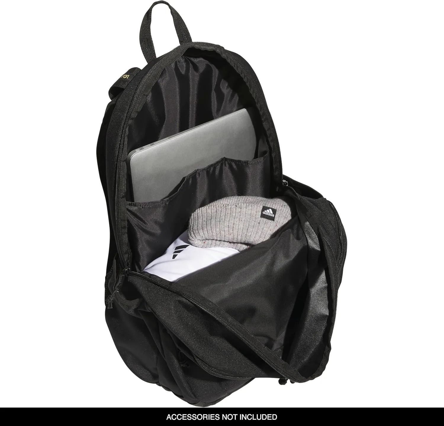 adidas Prime Backpack for Work, Travel Bag for Women and Men with Padded Compartment for Laptop, Black/Gold Metallic, One Size