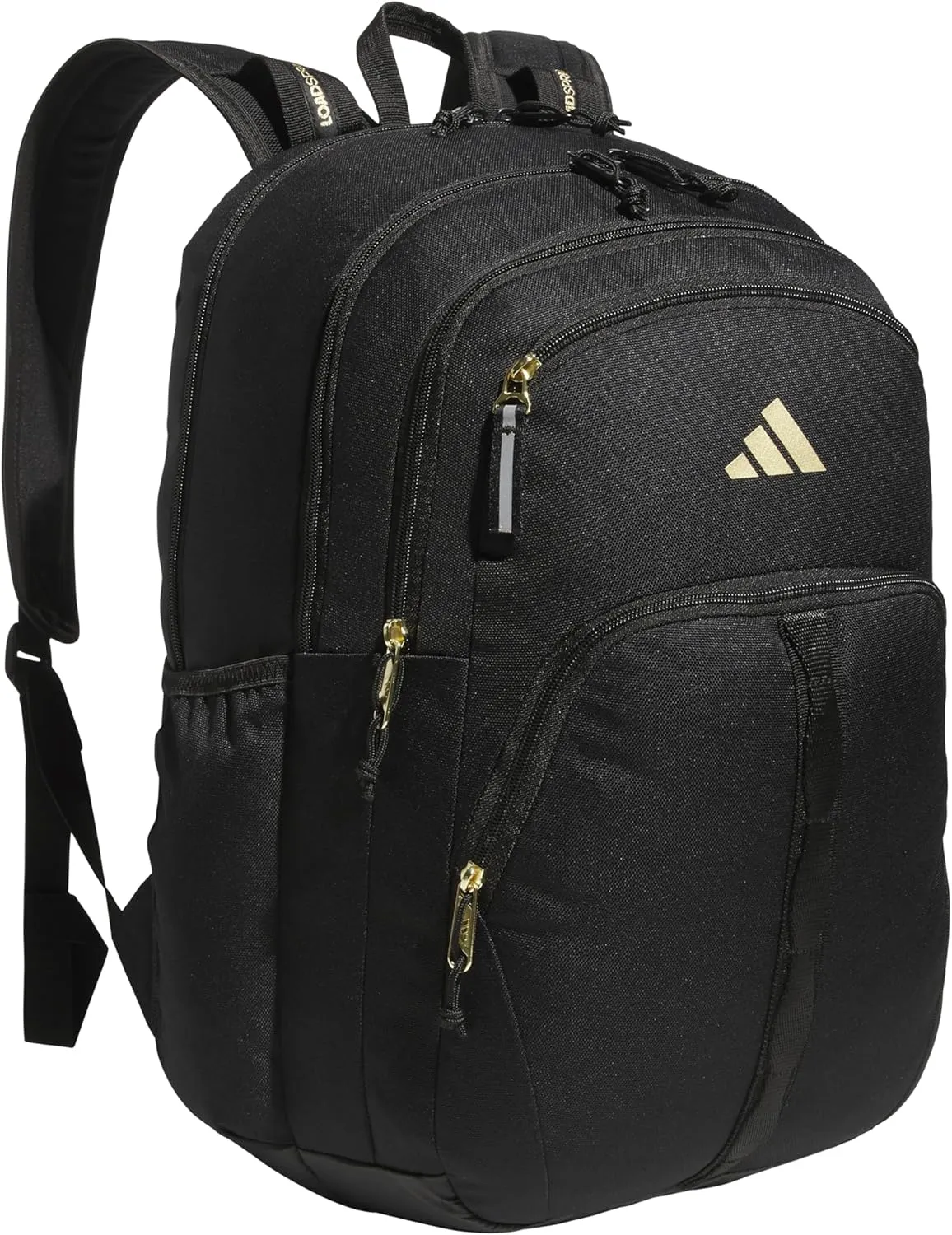adidas Prime Backpack for Work, Travel Bag for Women and Men with Padded Compartment for Laptop, Black/Gold Metallic, One Size
