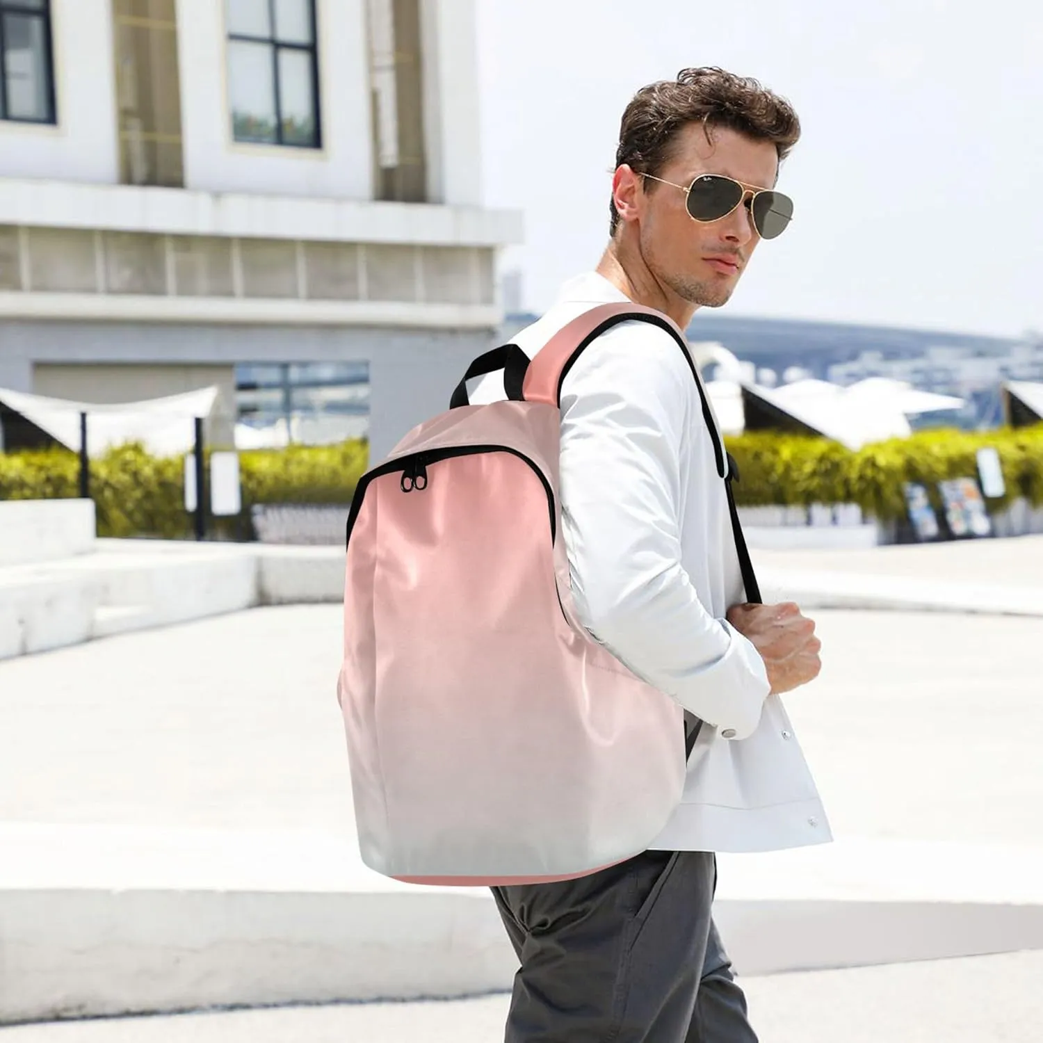 Adults Mens Cute Backpack for Women Simple Coral Pink Light Cyan Gradient Bookbag School Backpack
