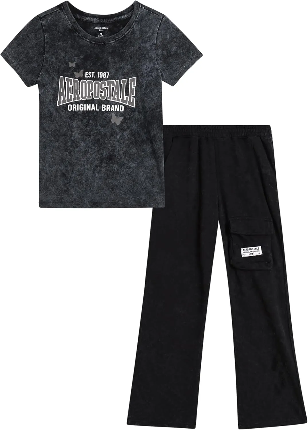AEROPOSTALE Girls Jogger Set - 2 Piece Short Sleeve Graphic T-Shirt and Soft Fleece Cargo Jogger Sweatpants for Girls (7-16)