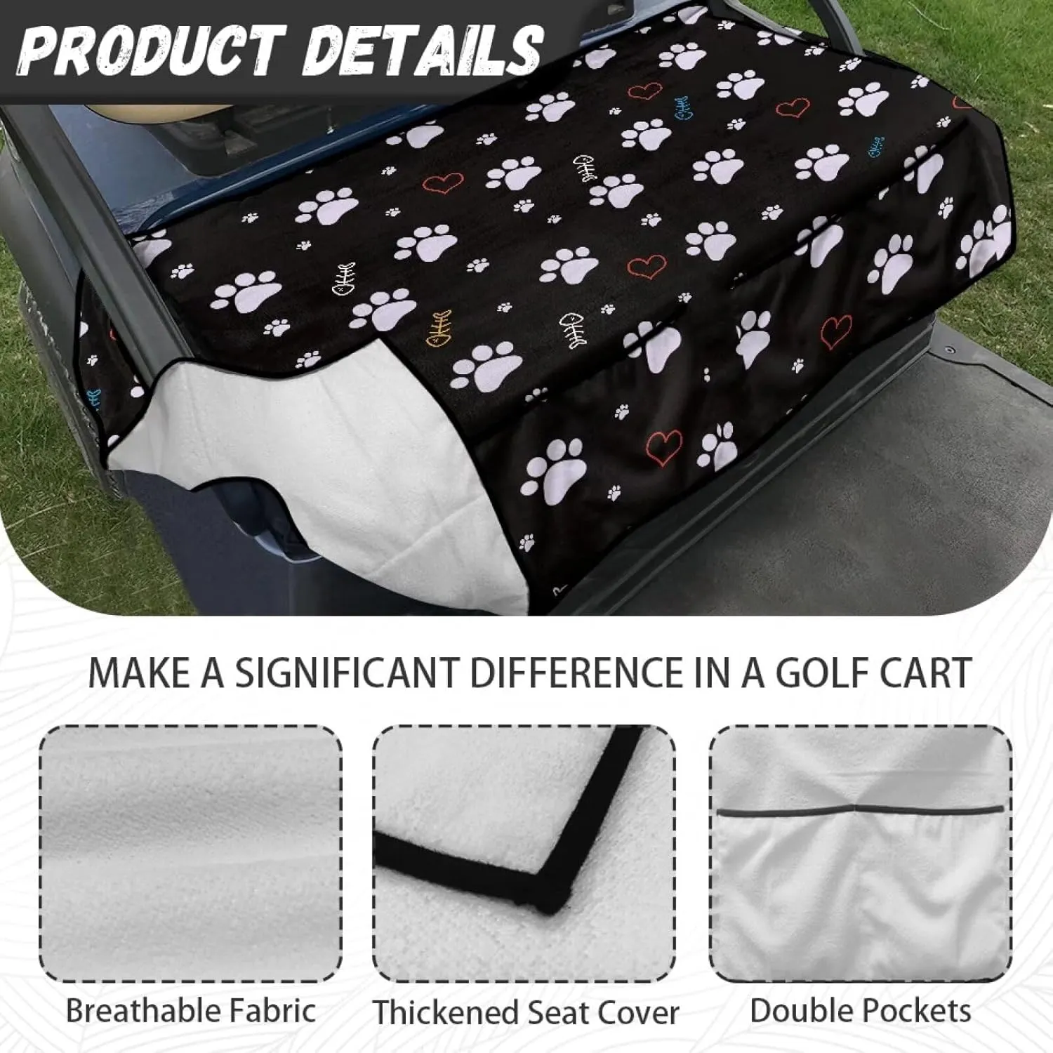 AFPANQZ Golf Cart Seat Cover with Pockets Cozy Universal Golf Cart Towels Fits Front and Back Seat of Club Cars