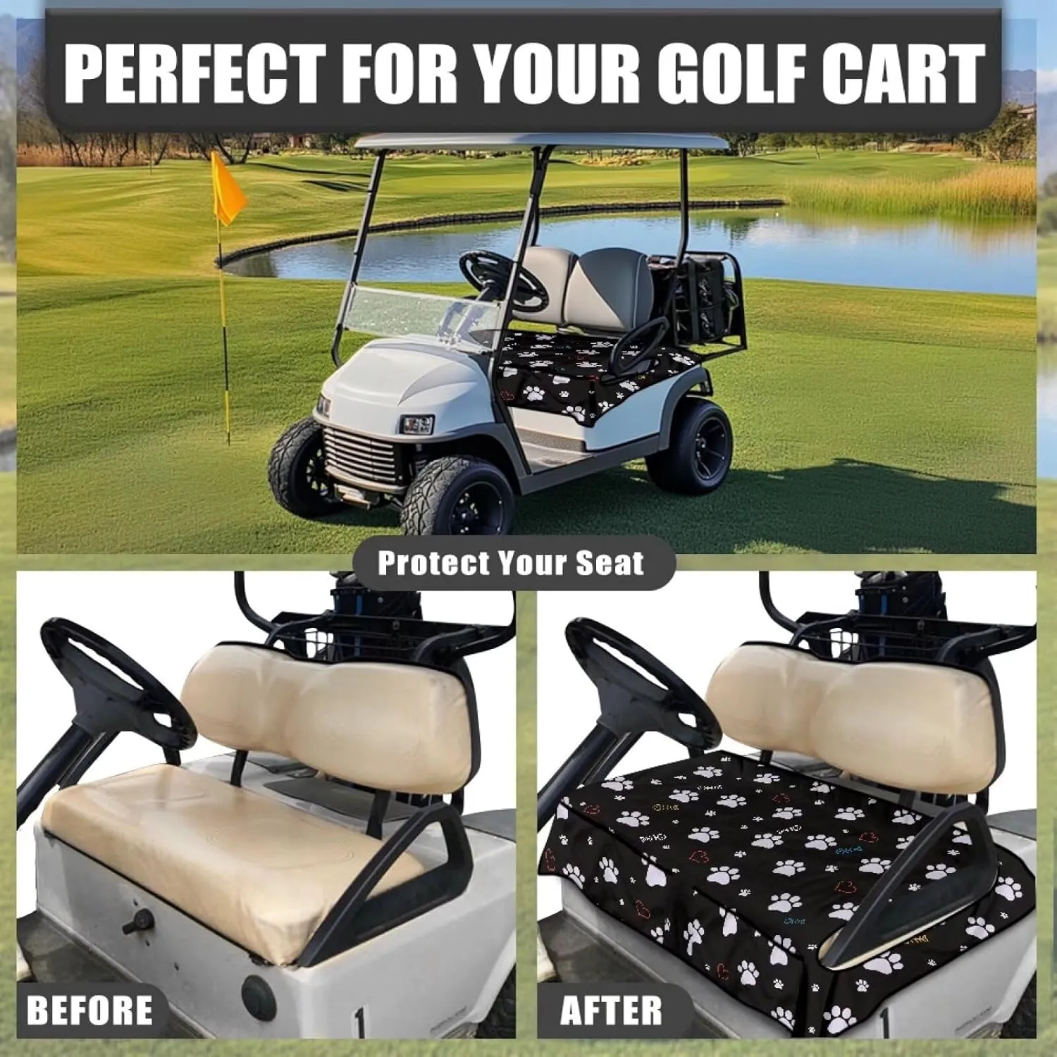 AFPANQZ Golf Cart Seat Cover with Pockets Cozy Universal Golf Cart Towels Fits Front and Back Seat of Club Cars