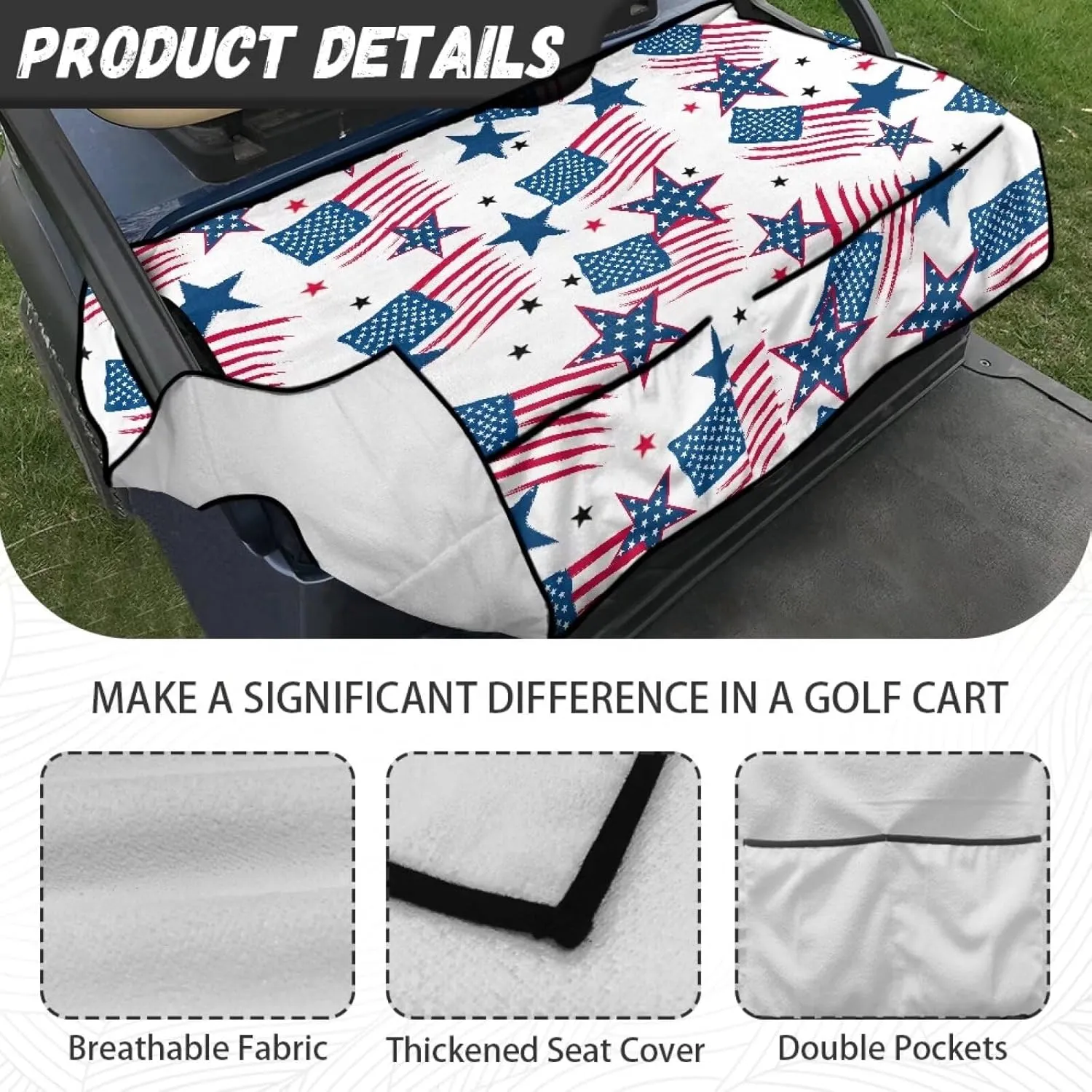 AFPANQZ Golf Cart Seat Cover with Pockets Cozy Universal Golf Cart Towels Fits Front and Back Seat of Club Cars