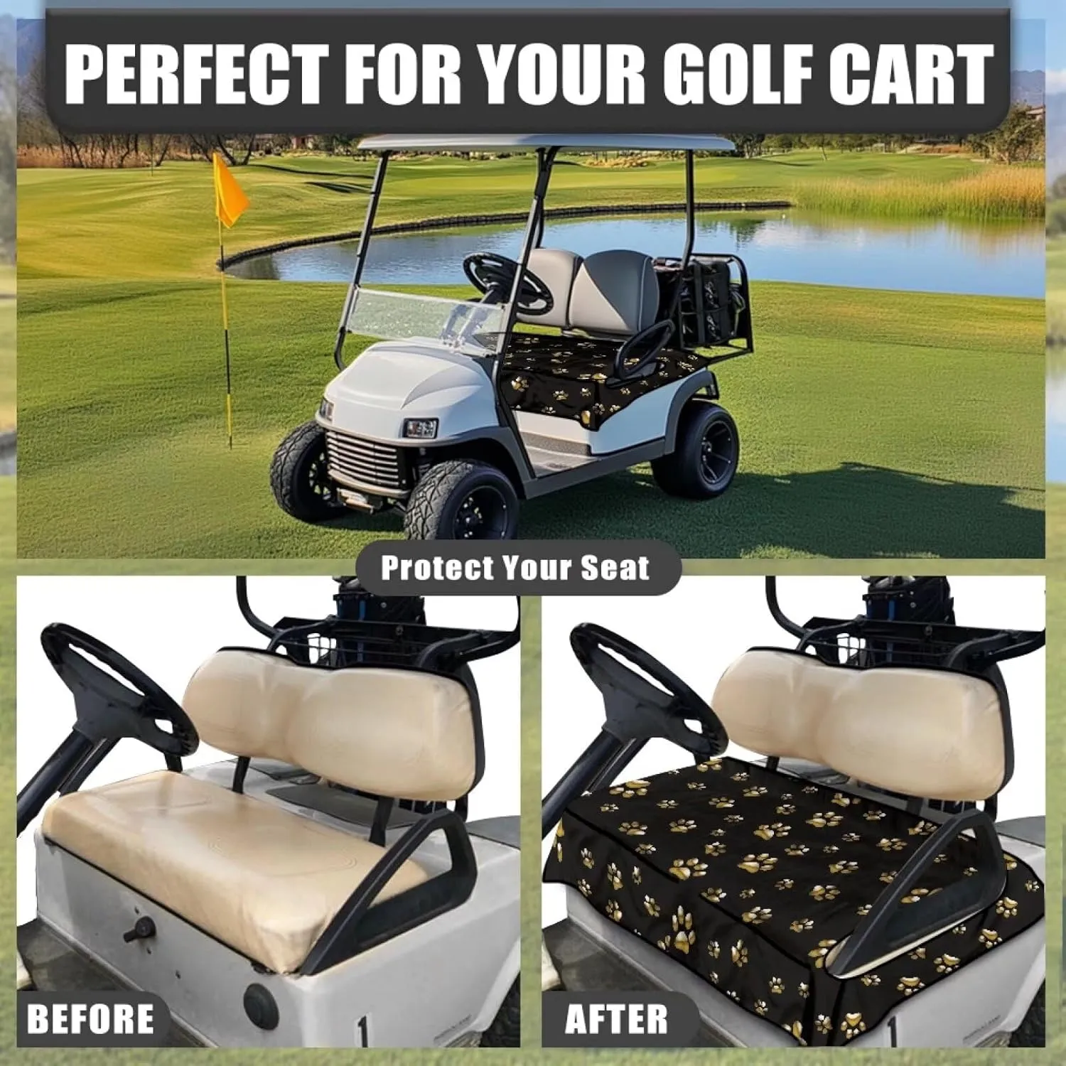 AFPANQZ Golf Cart Seat Cover with Pockets Cozy Universal Golf Cart Towels Fits Front and Back Seat of Club Cars
